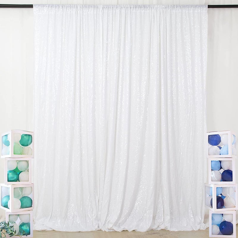Poise3EHome 8FT x 8FT White Sequin Photography Backdrop Curtain for Party Decoration, White - Image 1